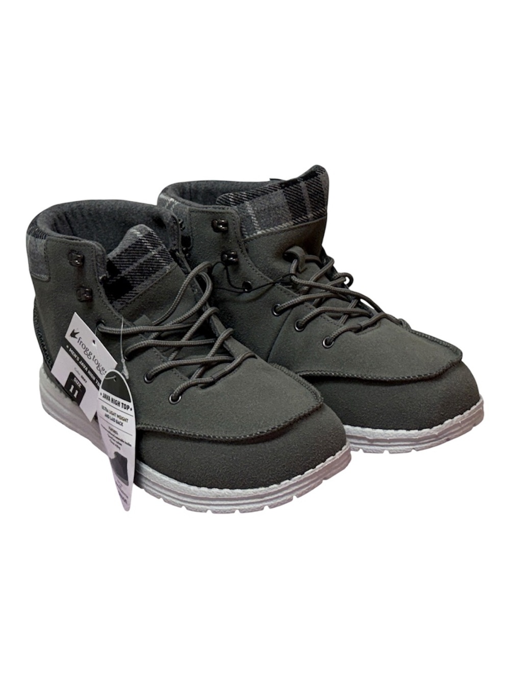 Men's Dark‎ Olive Lace-Up Ankle Boots with Plaid Collar